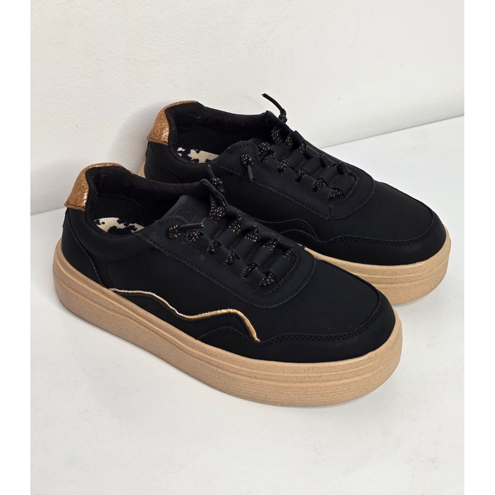 Hey Dude Womens 7 Shoes Training Sneakers Hudson Lift Black Tan Platform